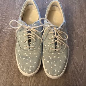 Keds Woman’s Platform Sneakers Sz 8 Rise Star Denim Lace Up Slip On Shoes Blue